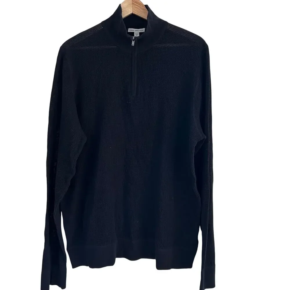 James Perse Brushed Thermal 1/4 Zip Sweater Black XL Minimalist Pullover